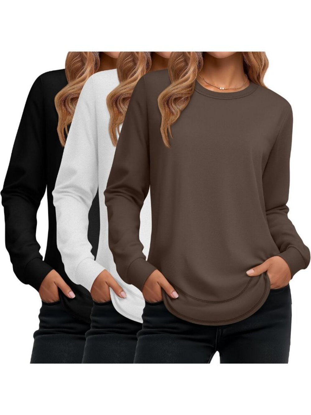 Cozy 3-Pack Women's Long Sleeve Cotton Sweatshirts - Perfect for Layering!